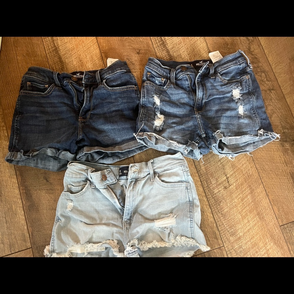 3 PAIRS OF HOLLISTER DENIM SHORTS, SKINNY, ALL SIZE 0, OK CONDITION